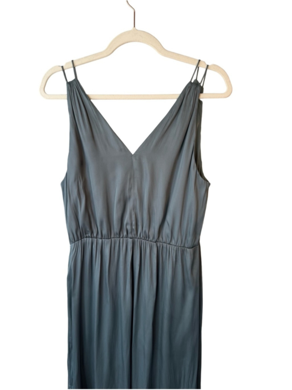 H&M Sage Green Satin Slip Dress NWT Size 12 Flowy Midi Dress Minimalist Chic - Picture 11 of 13